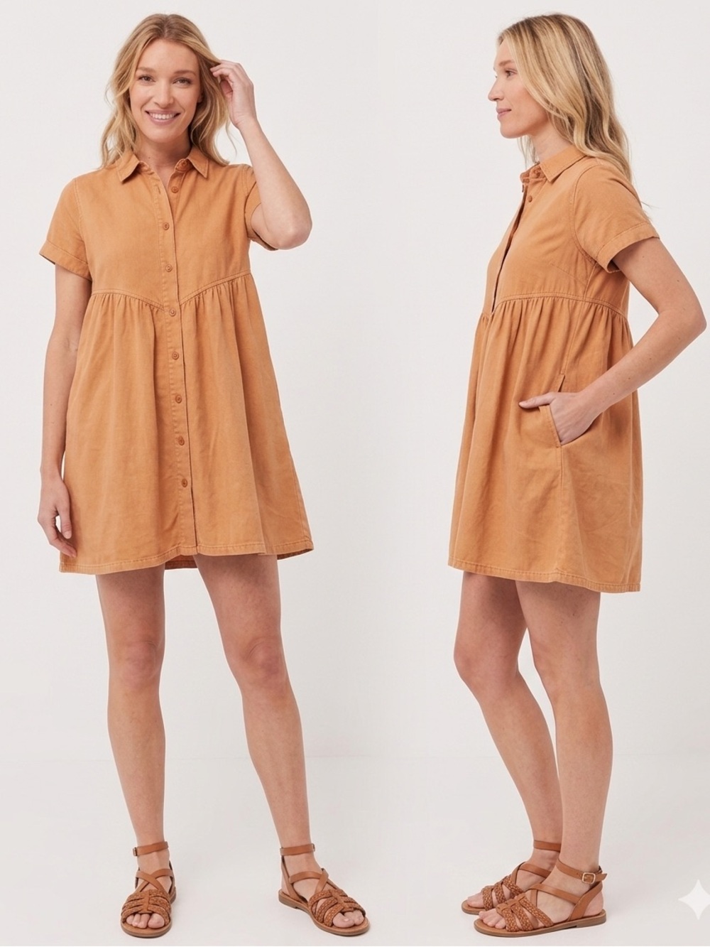 Pact Women's Mini Shirt Dress in Rust
